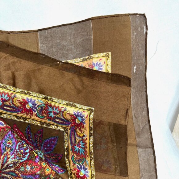 Yves Saint Laurent 100% SilkChiffon/Satin Scarf 42" Brown Red Green Floral ( 29 - Picture 10 of 15
